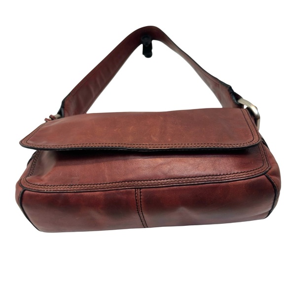 Vintage Fossil Leather Y2K Shoulder Bag Brown Flap Purse Key Charm 75082 - Picture 5 of 14